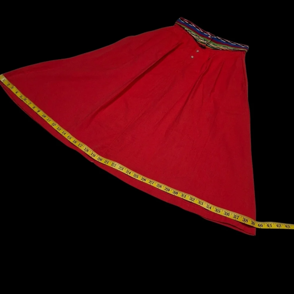 Guatemala Textiles Handwoven Cotton Serape Waist Red Corte Skirt  Size Small